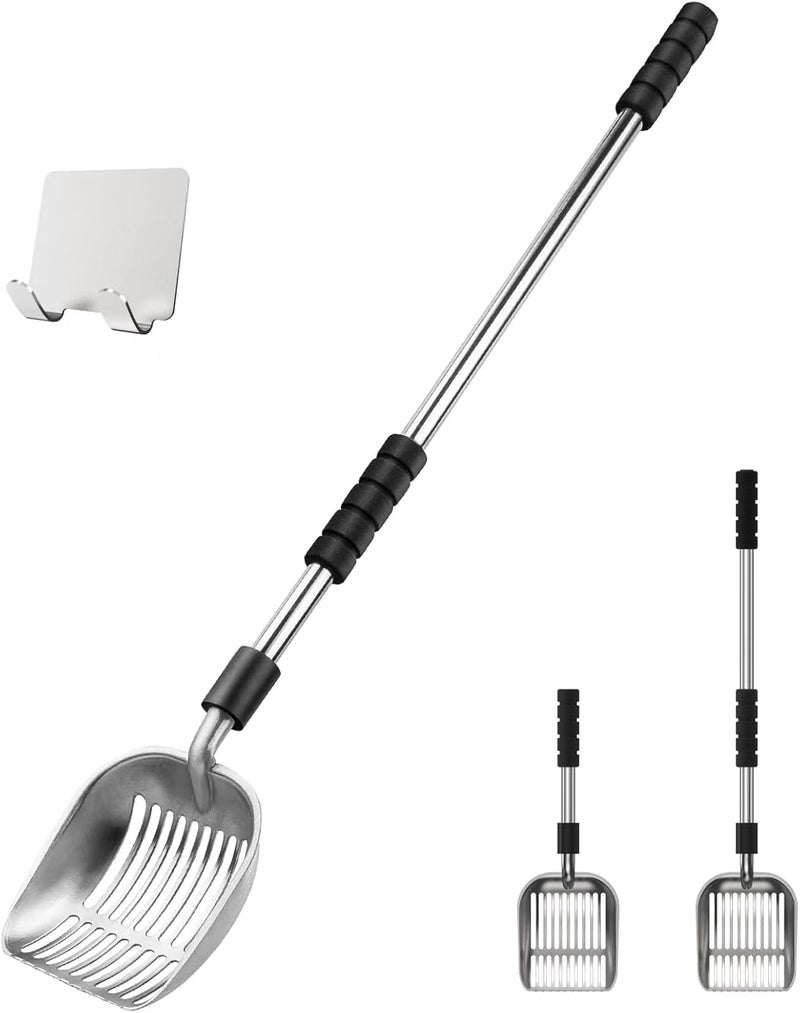 Depets Cat Litter Scoop, Metal Litter Scooper with Deep Shovel, Detachable Long Handle Cat Litter Sifter with Holder, Large Durable Cat Litter Shovel with Foam Pad Grip for Easy Sifting - Image 1